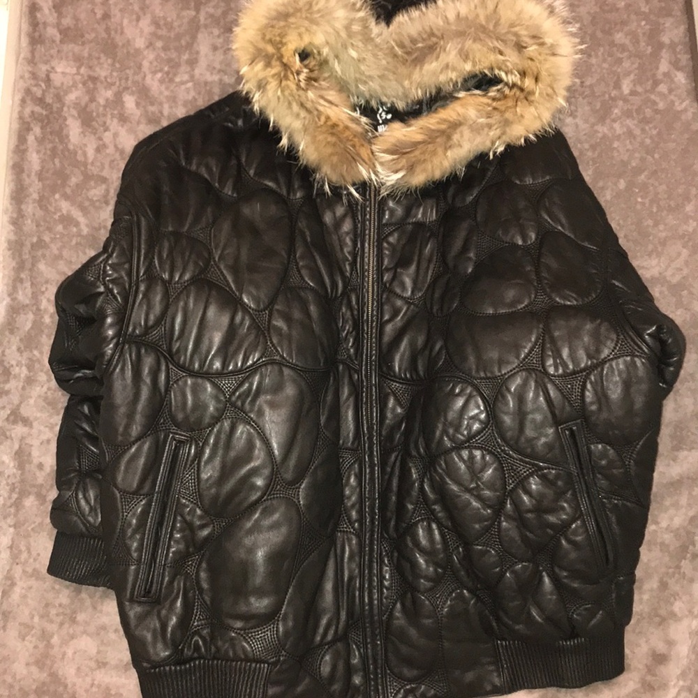 Wissam Leather Coat with Fox Fur lined hood!